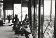 The ceiling to floor windows on all 5 floors of the museum allows the public to admire the city and the surrounding neighborhood of Beauboung, Paris