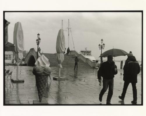 Street scene with ice cream cone sign, Venice, Italy