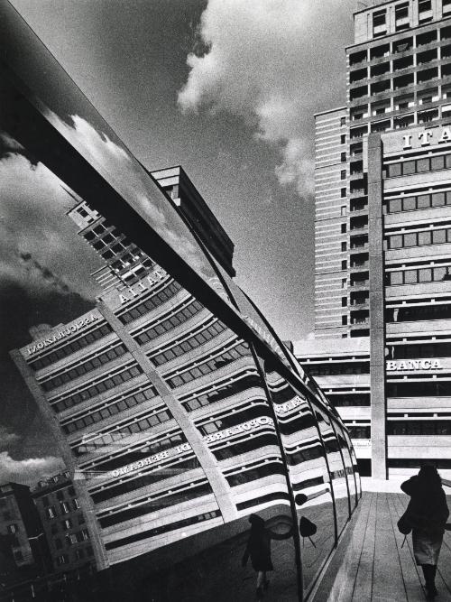 Centro dei Liguri (center of Liguri, reflection of city in train windows) Genova, Italy
