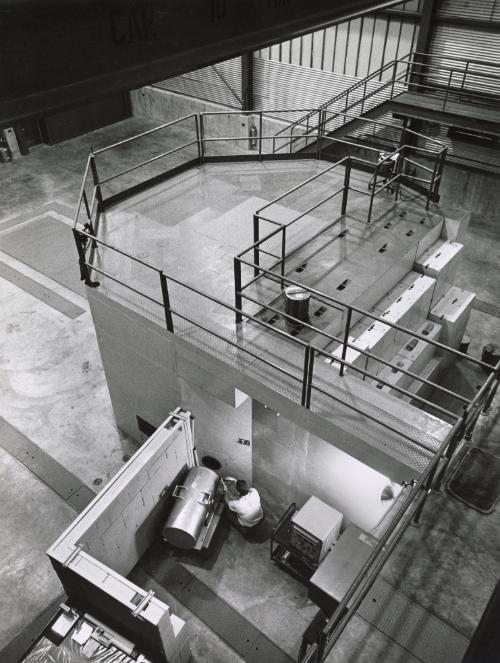 Worker at machine (view from above)