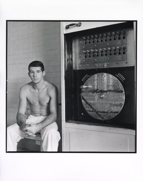 Young convict about to discharge a ten-year sentence. Apparatus to open cells, from the series "Conversations with the Dead"