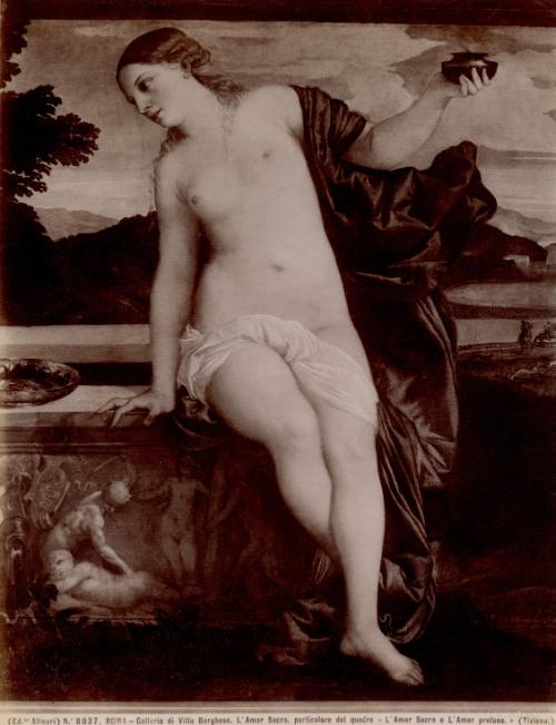 Roma - Galleria di Villa Borghese. L'Amor Sacro, particolare del quadro. L'Amor Sacro e L'Amor profano